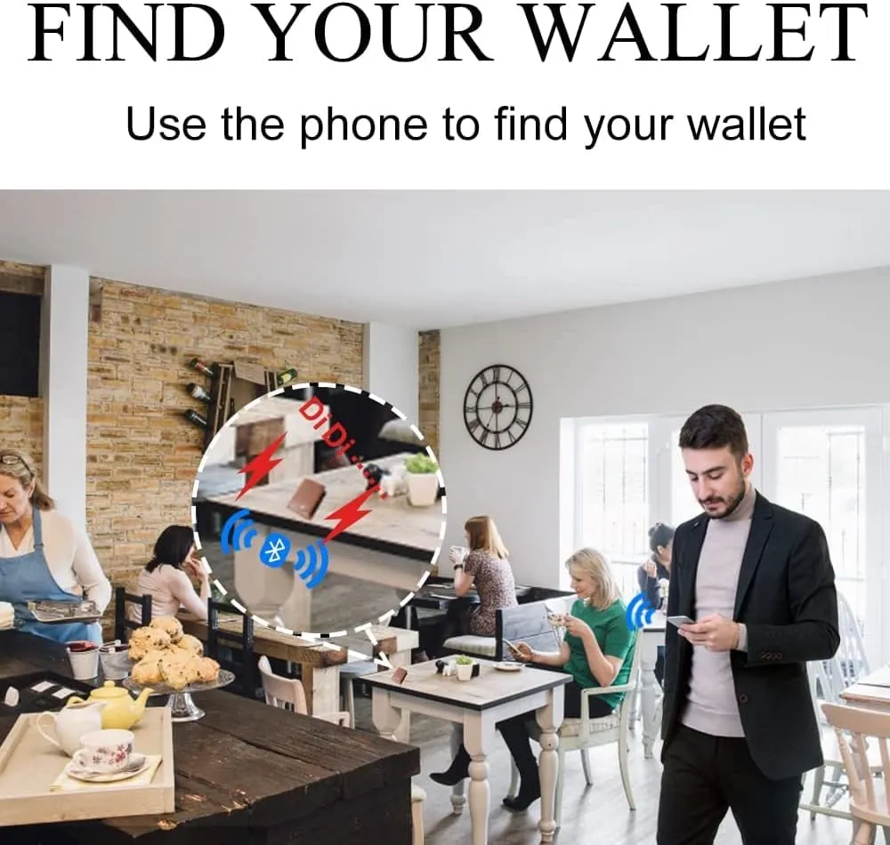 Clever Anti-Lost Wallet with Alarm, Bluetooth, Position Record (via Phone GPS) Tracker Item Finder, Bifold Cowhide Leather Locator Intelligent Trackable Minimalist Credit Card Purse (Brown, Vertical)