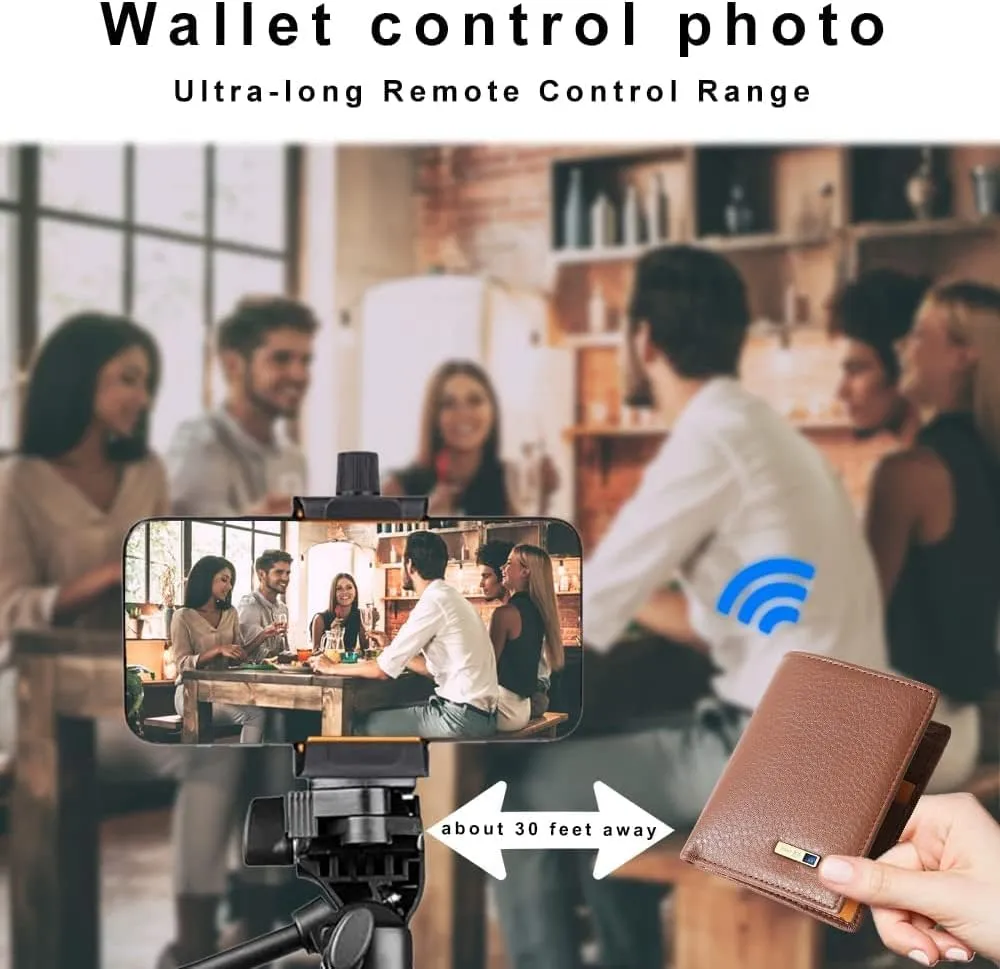 Clever Anti-Lost Wallet with Alarm, Bluetooth, Position Record (via Phone GPS) Tracker Item Finder, Bifold Cowhide Leather Locator Intelligent Trackable Minimalist Credit Card Purse (Brown, Vertical)