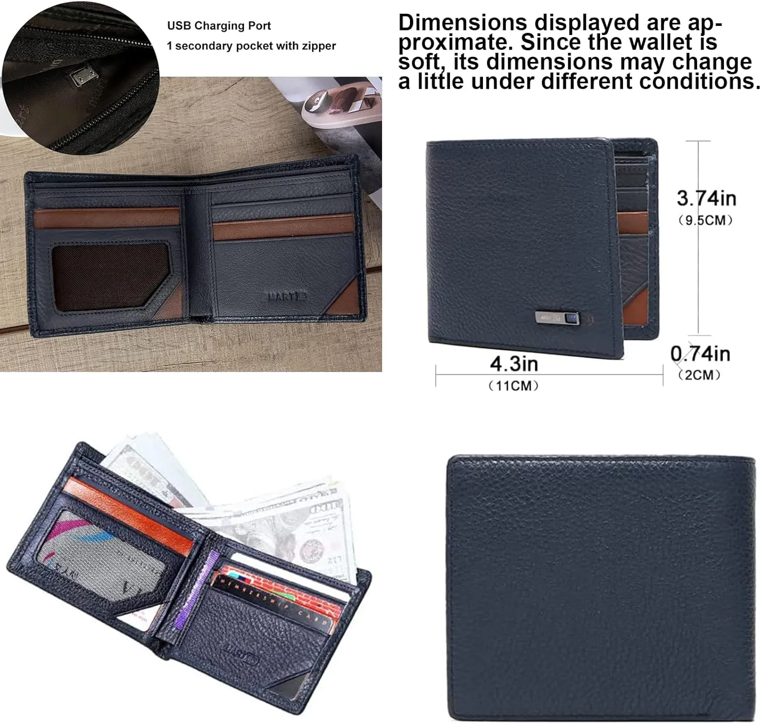Clever Anti-Lost Wallet with Alarm, Bluetooth, Position Record (via Phone GPS) Tracker Item Finder, Bifold Cowhide Leather Locator Intelligent Trackable Minimalist Credit Card Purse