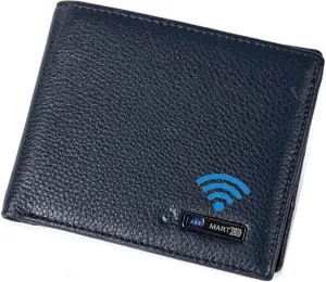 Clever Anti-Lost Wallet with Alarm, Bluetooth, Position Record (via Phone GPS) Tracker Item Finder, Bifold Cowhide Leather Locator Intelligent Trackable Minimalist Credit Card Purse