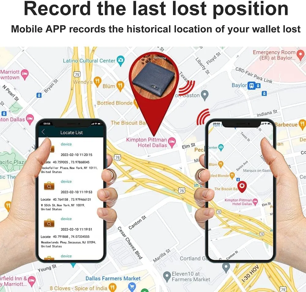 Clever Anti-Lost Wallet with Alarm, Bluetooth, Position Record (via Phone GPS) Tracker Item Finder, Bifold Cowhide Leather Locator Intelligent Trackable Minimalist Credit Card Purse