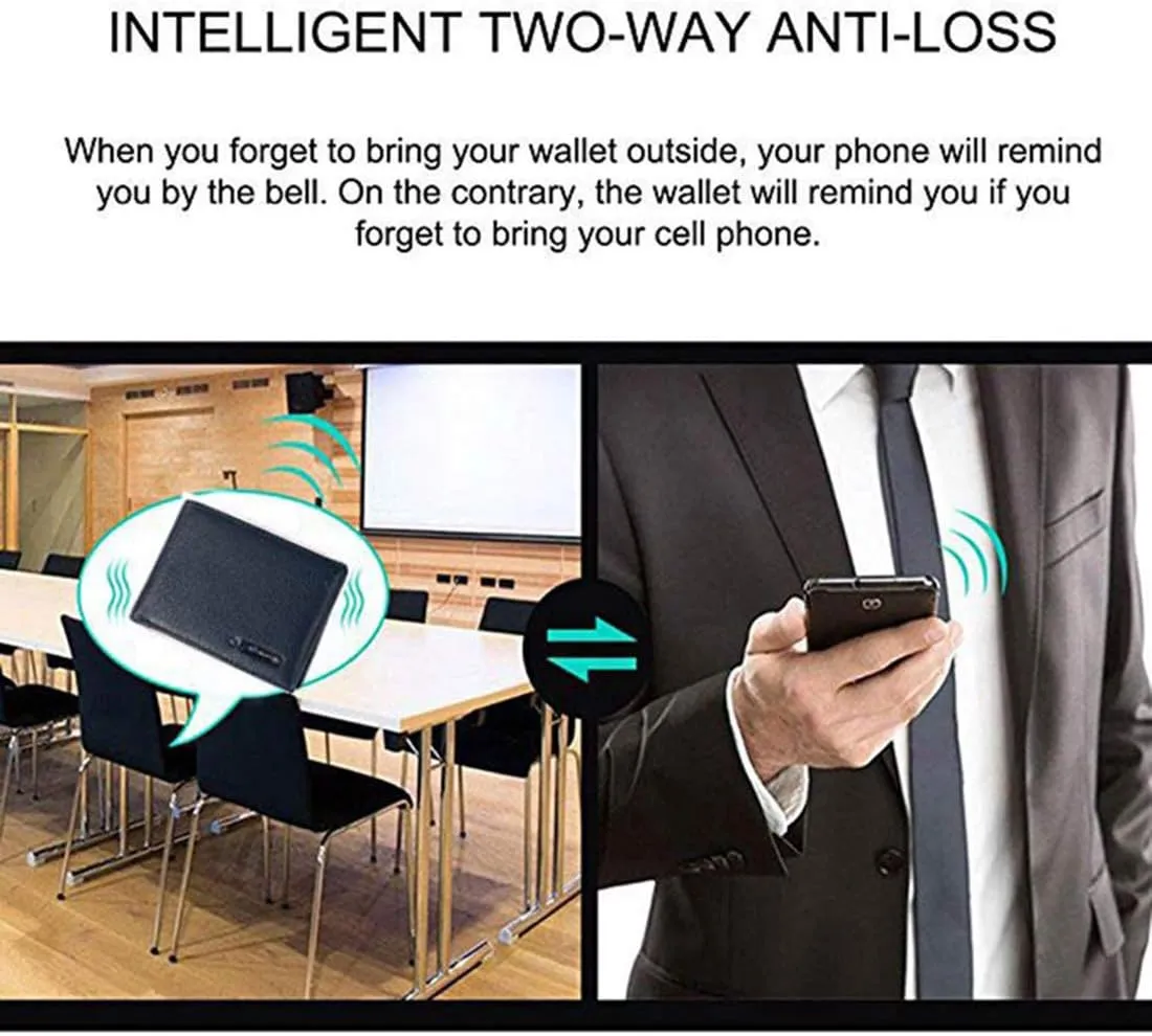 Clever Anti-Lost Wallet with Alarm, Bluetooth, Position Record (via Phone GPS) Tracker Item Finder, Bifold Cowhide Leather Locator Intelligent Trackable Minimalist Credit Card Purse