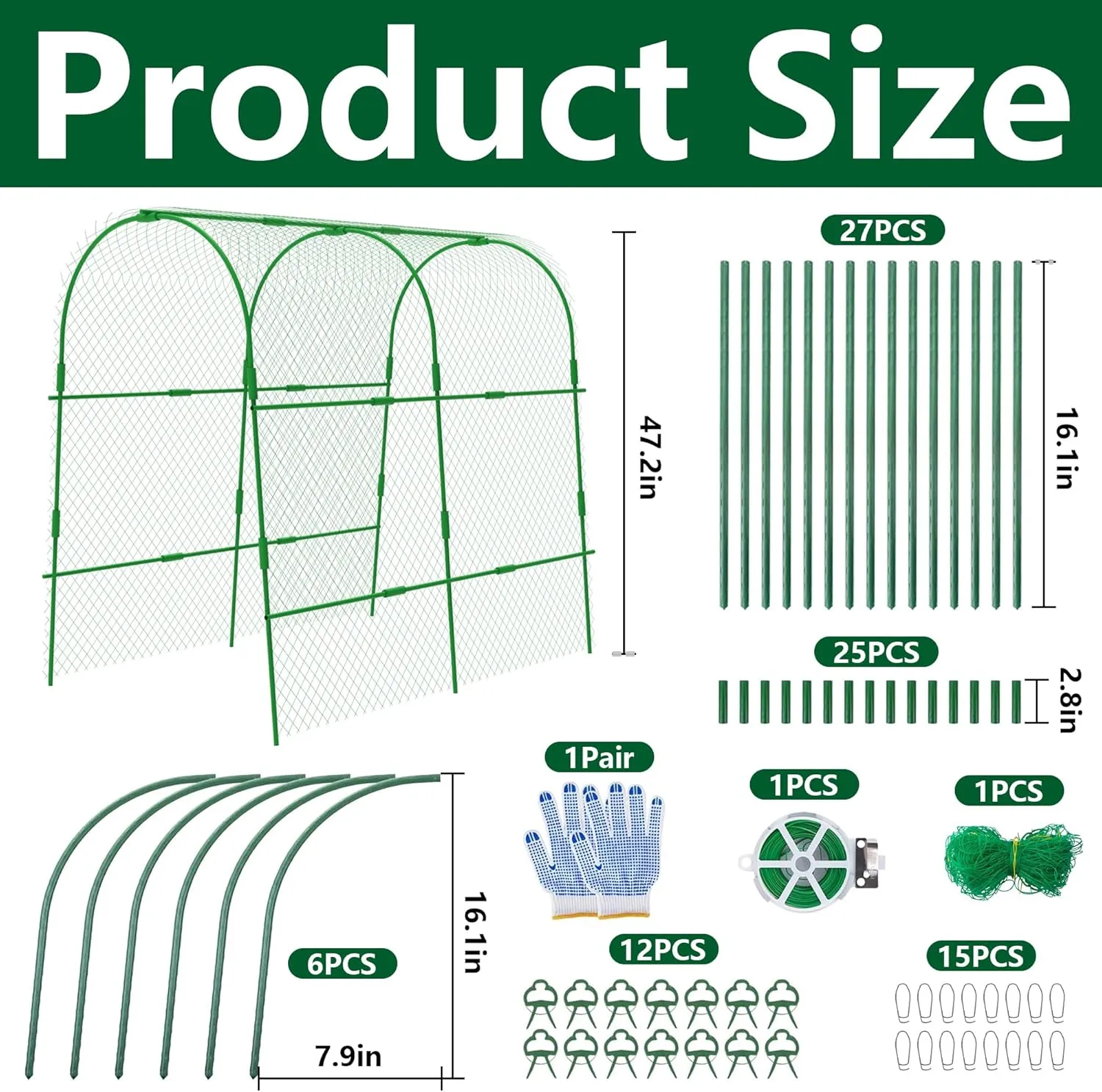 codree Garden Cucumber Trellis for Plant Climbing- 47 x 47 Inch Metal Arch Melon Trellis for Raised Bed- Foldable Garden Tunnel Trellis with Climbing Net Clips for Growing Vine Vegetable