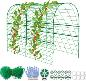 codree Garden Cucumber Trellis for Plant Climbing- 47 x 47 Inch Metal Arch Melon Trellis for Raised Bed- Foldable Garden Tunnel Trellis with Climbing Net Clips for Growing Vine Vegetable