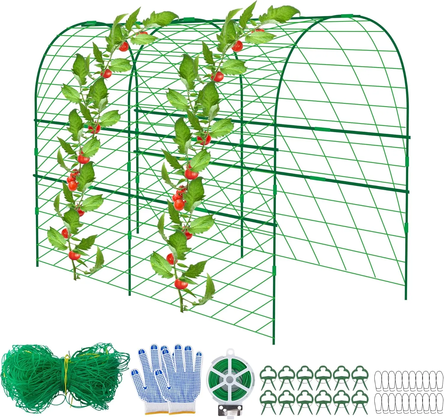 codree Garden Cucumber Trellis for Plant Climbing- 47 x 47 Inch Metal Arch Melon Trellis for Raised Bed- Foldable Garden Tunnel Trellis with Climbing Net Clips for Growing Vine Vegetable