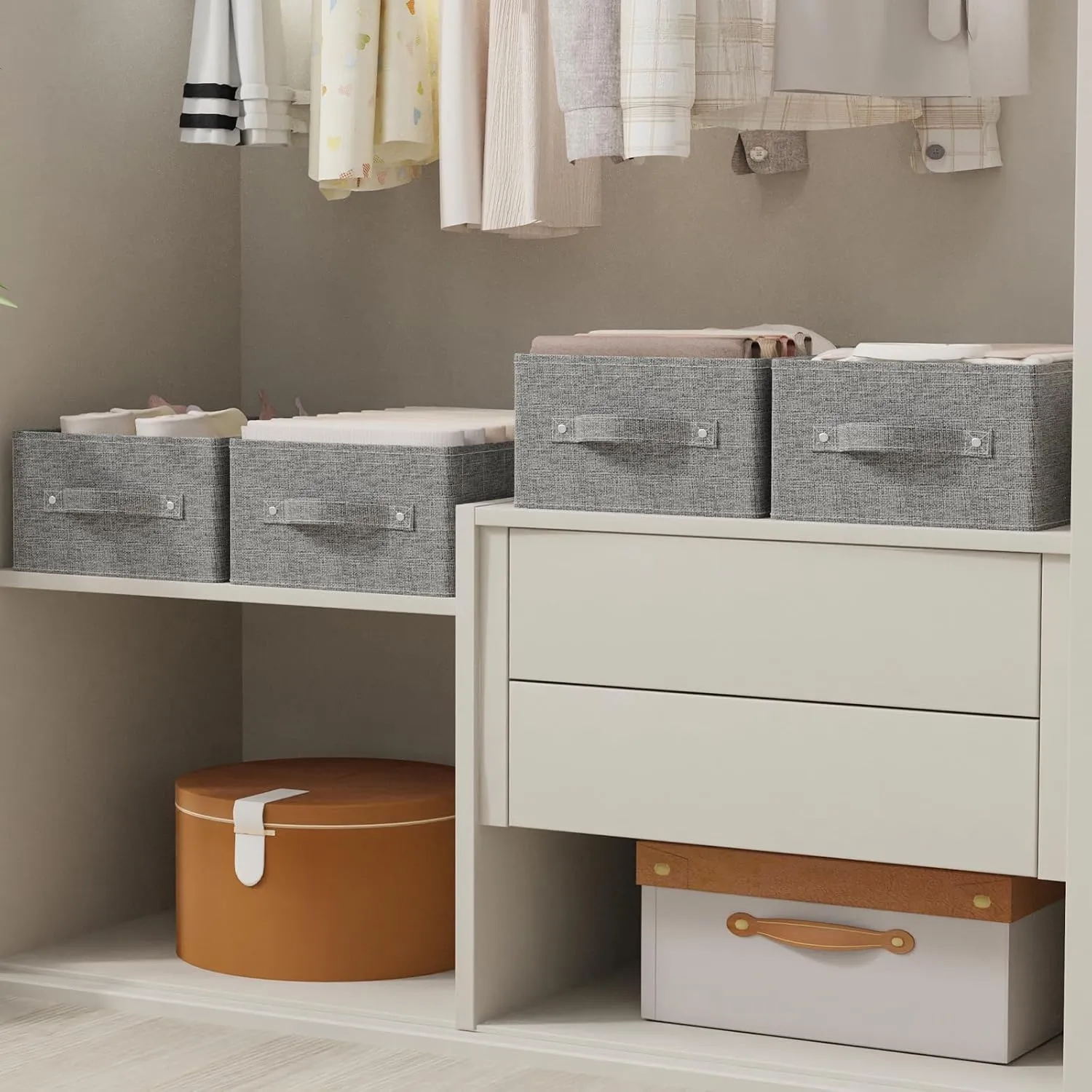Collapsible Storage Boxes, Fabric Organizer Baskets, Cube Bins for Organizing Home, Office and Closet, Grey, 2 Pack, 13.0x9.0 x5.5in