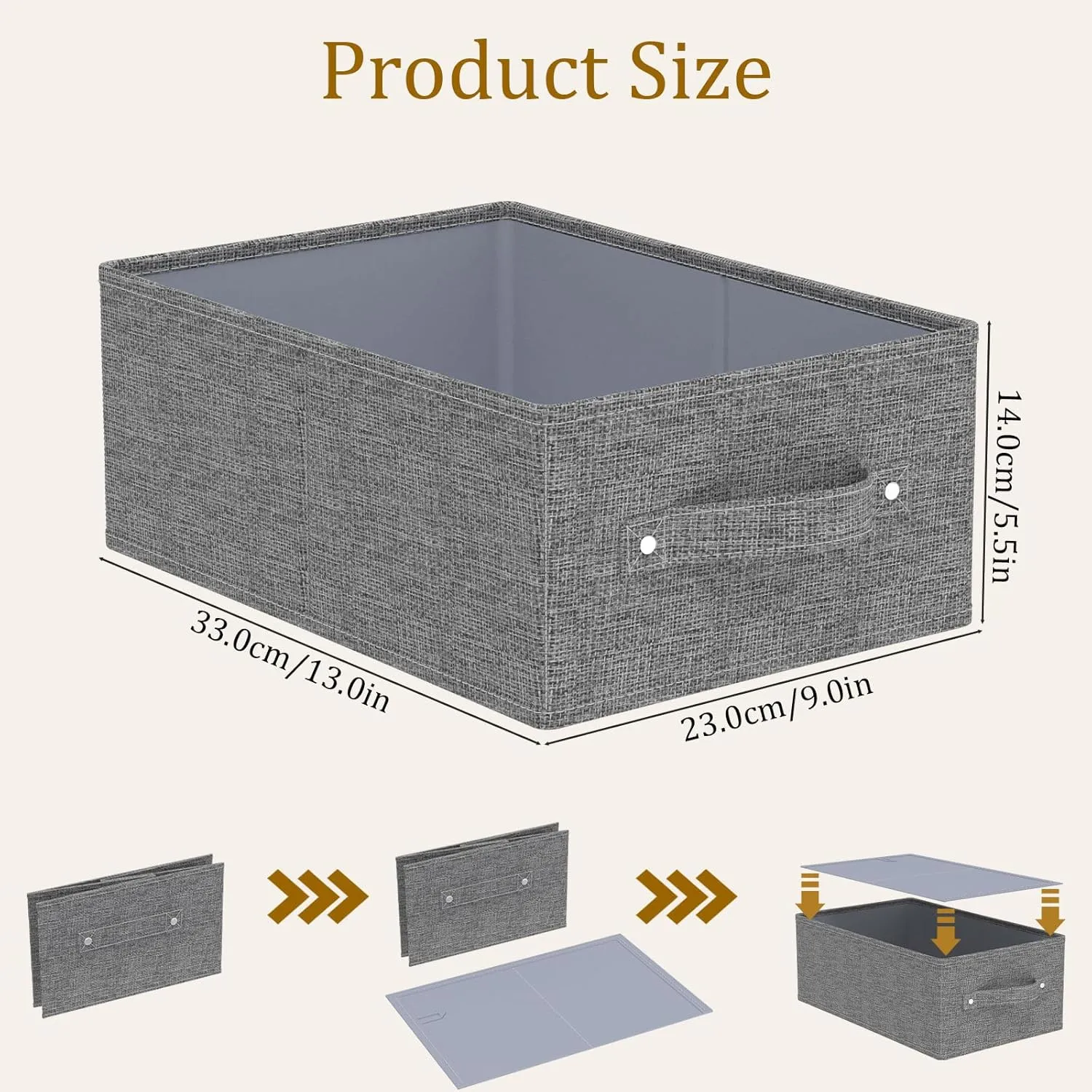 Collapsible Storage Boxes, Fabric Organizer Baskets, Cube Bins for Organizing Home, Office and Closet, Grey, 2 Pack, 13.0x9.0 x5.5in