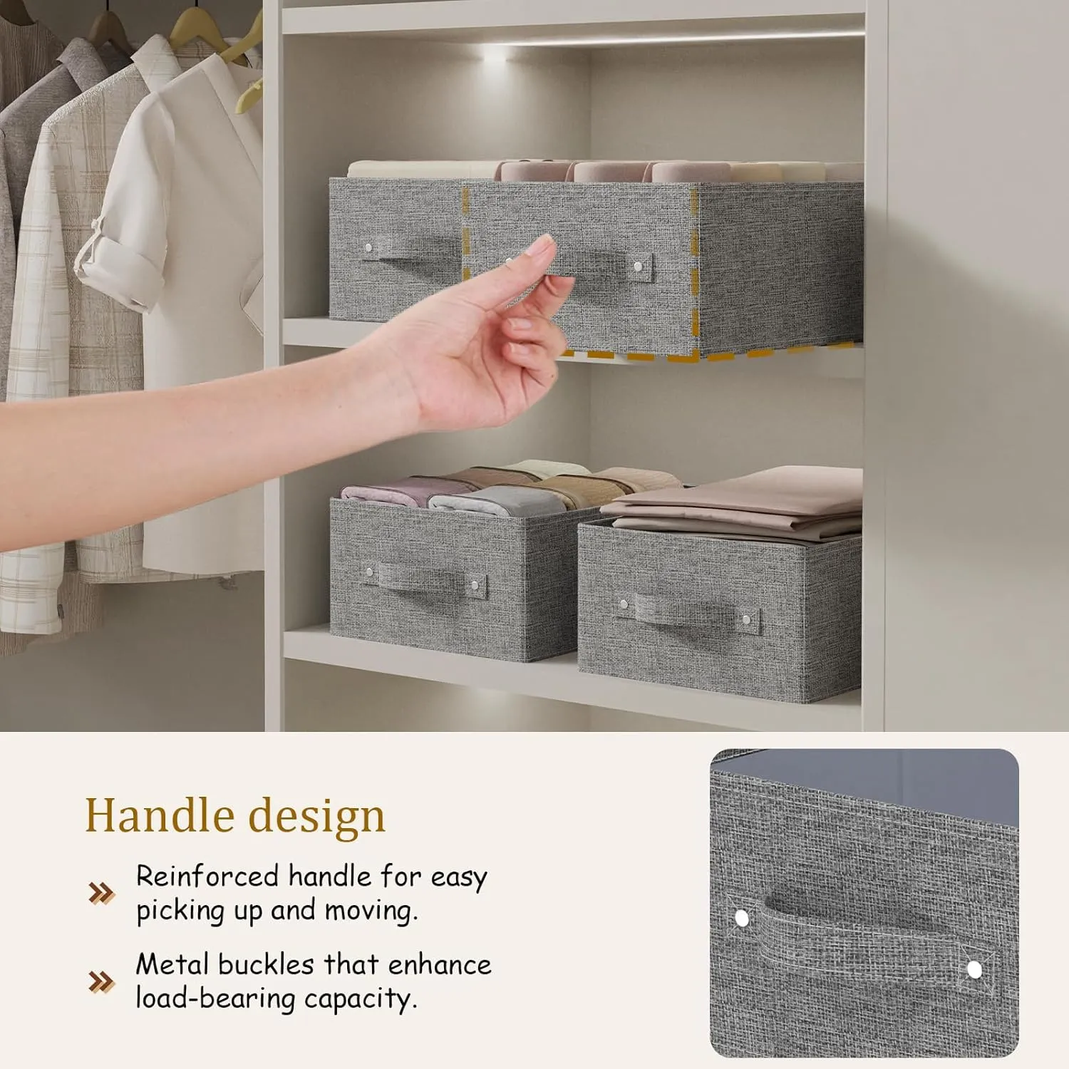 Collapsible Storage Boxes, Fabric Organizer Baskets, Cube Bins for Organizing Home, Office and Closet, Grey, 2 Pack, 13.0x9.0 x5.5in