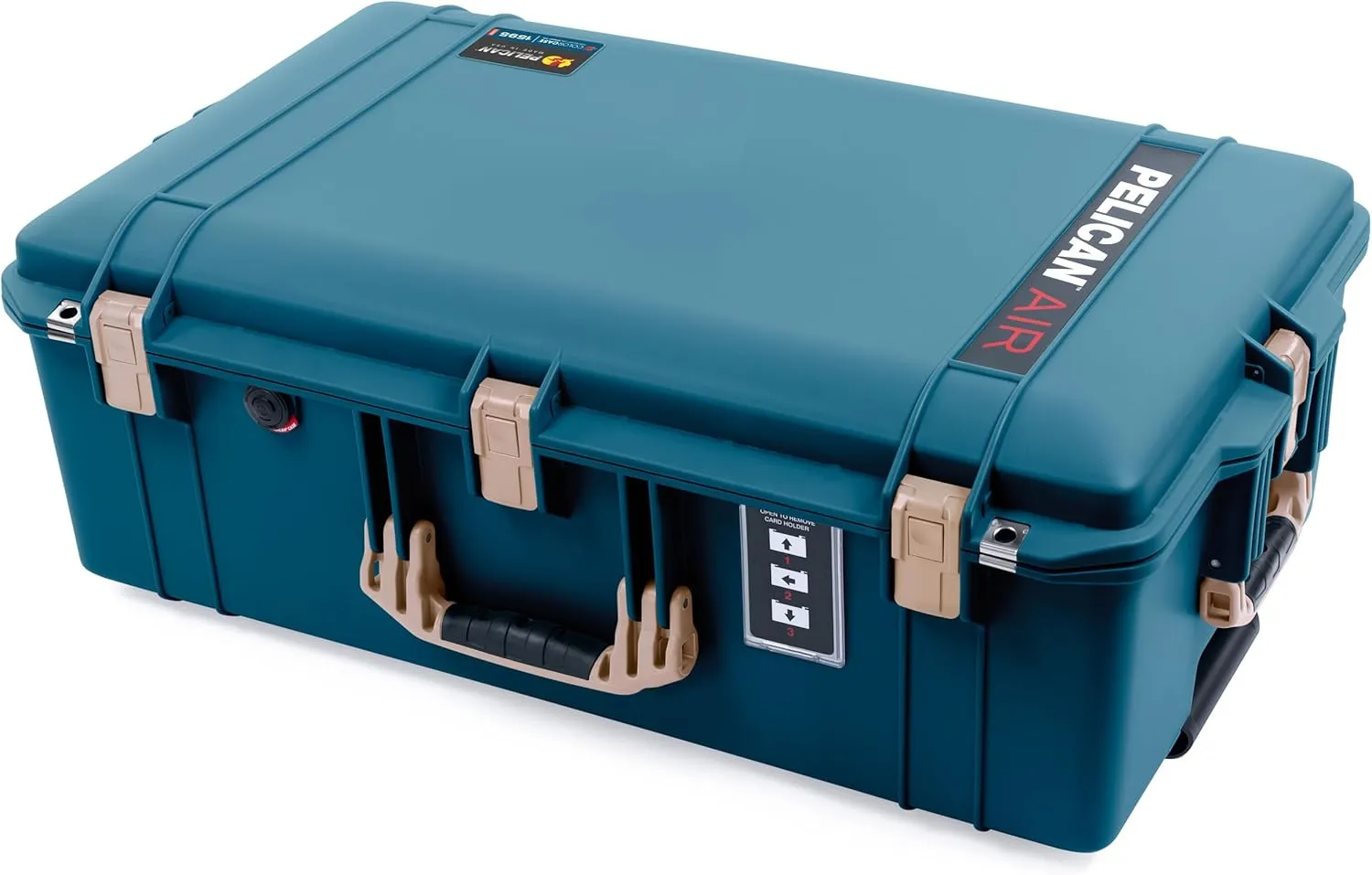 ColorCase Pelican 1595 Case Indigo - Large Sized Waterproof Case with Combo Pouch Lid Organizer- Desert Tan Handles & Latches