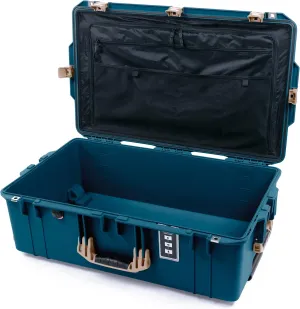 ColorCase Pelican 1595 Case Indigo - Large Sized Waterproof Case with Combo Pouch Lid Organizer- Desert Tan Handles & Latches