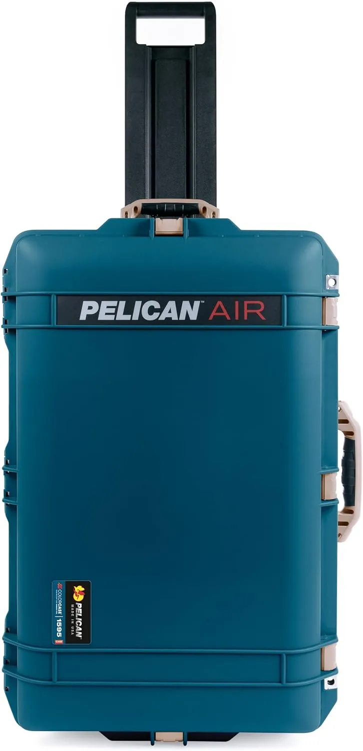 ColorCase Pelican 1595 Case Indigo - Large Sized Waterproof Case with Combo Pouch Lid Organizer- Desert Tan Handles & Latches