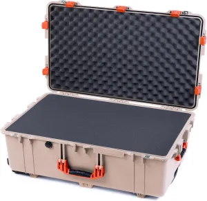 ColorCase Pelican 1650 Case Desert Tan - Large Sized Rolling Waterproof Case with Pick & Pluck Foam & Convoluted Lid Foam - Orange Handles & Latches
