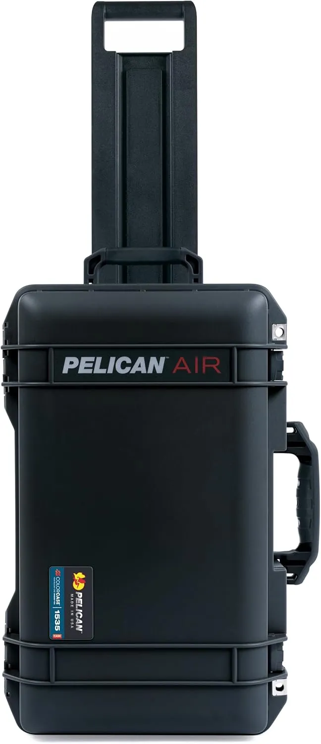 ColorCase Pelican Air 1535 Carry-on Case Black - Medium Size Waterproof Case with Mesh Lid Organizer Only - Black Handles & TSA Locking Latches