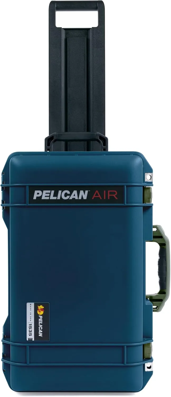 ColorCase Pelican Air 1535 Carry-on Case Deep Pacific Blue - Medium Size Waterproof Case with Pick & Pluck Foam & Convoluted Lid Foam - OD Green Handles & Latches