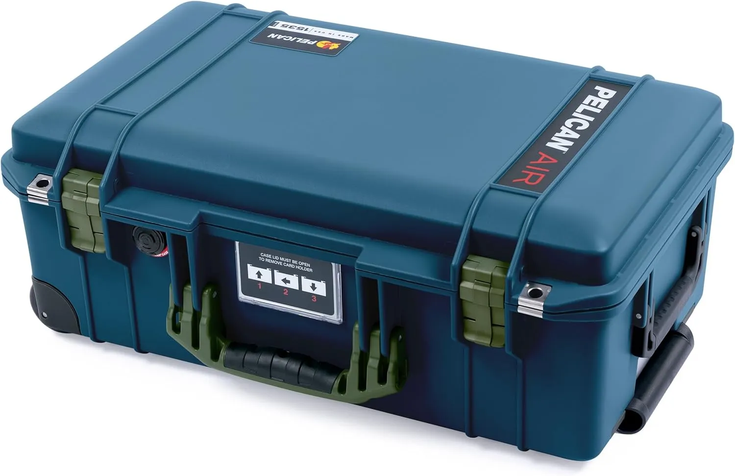 ColorCase Pelican Air 1535 Carry-on Case Deep Pacific Blue - Medium Size Waterproof Case with Pick & Pluck Foam & Convoluted Lid Foam - OD Green Handles & Latches