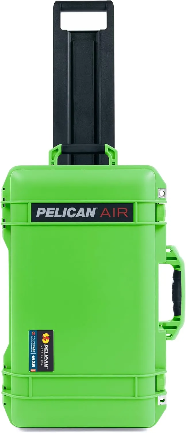 ColorCase Pelican Air 1535 Carry-on Case Lime Green - Waterproof Case with Gray Padded Microfiber Dividers & Laptop Computer Lid Pouch - Lime Green Handles & Latches