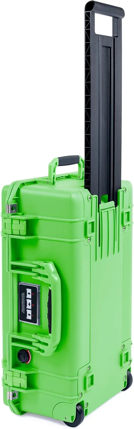 ColorCase Pelican Air 1535 Carry-on Case Lime Green - Waterproof Case with Gray Padded Microfiber Dividers & Laptop Computer Lid Pouch - Lime Green Handles & Latches
