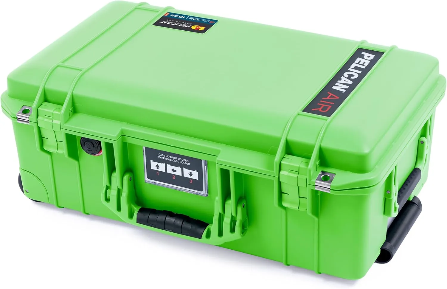ColorCase Pelican Air 1535 Carry-on Case Lime Green - Waterproof Case with Gray Padded Microfiber Dividers & Laptop Computer Lid Pouch - Lime Green Handles & Latches