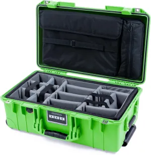 ColorCase Pelican Air 1535 Carry-on Case Lime Green - Waterproof Case with Gray Padded Microfiber Dividers & Laptop Computer Lid Pouch - Lime Green Handles & Latches