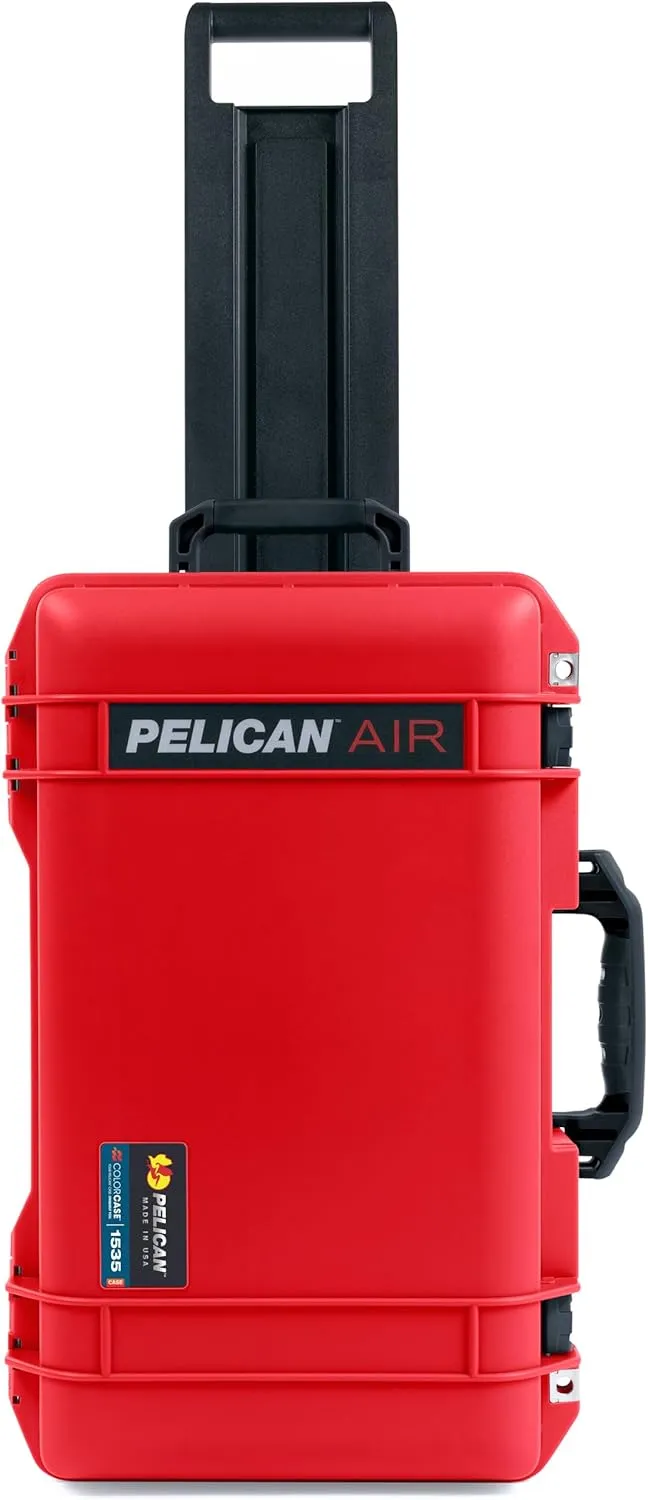 ColorCase Pelican Air 1535 Carry-on Case Red - Medium Size Waterproof Case with Mesh Lid Organizer Only - Black Handles & Latches