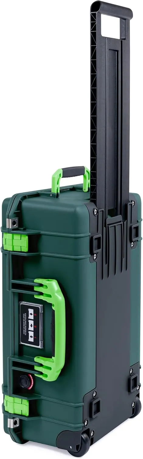 ColorCase Pelican Air 1535 Carry-on Case Trekking Green - Medium Size Waterproof Case with Pick & Pluck Foam & Mesh Lid Organizer - Lime Green Handles & Latches