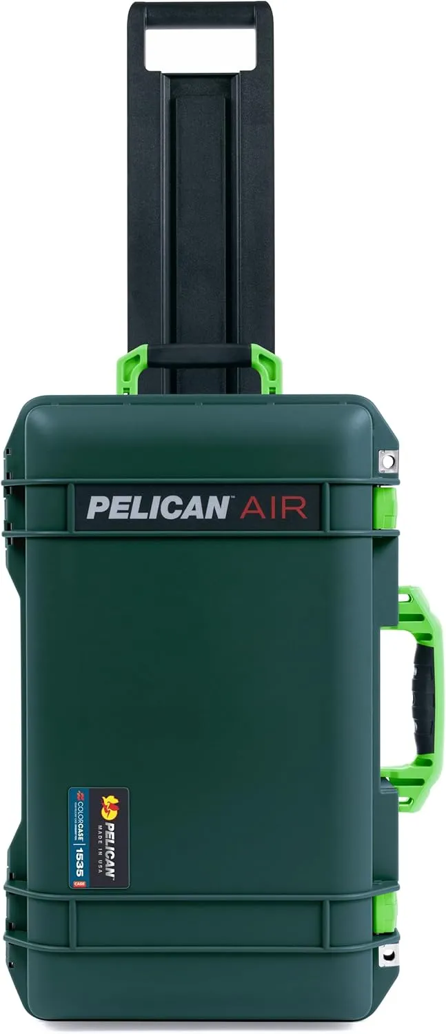 ColorCase Pelican Air 1535 Carry-on Case Trekking Green - Medium Size Waterproof Case with Pick & Pluck Foam & Mesh Lid Organizer - Lime Green Handles & Latches