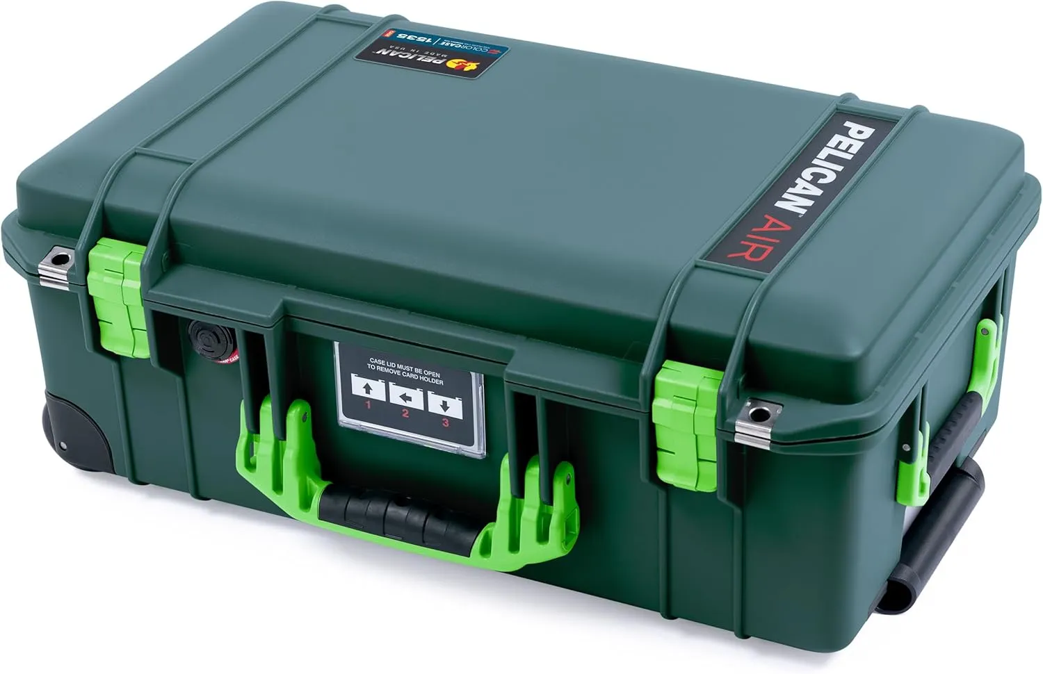 ColorCase Pelican Air 1535 Carry-on Case Trekking Green - Medium Size Waterproof Case with Pick & Pluck Foam & Mesh Lid Organizer - Lime Green Handles & Latches