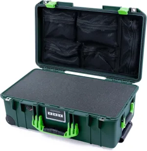 ColorCase Pelican Air 1535 Carry-on Case Trekking Green - Medium Size Waterproof Case with Pick & Pluck Foam & Mesh Lid Organizer - Lime Green Handles & Latches