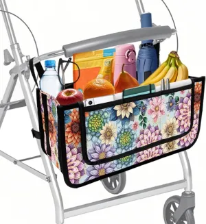 Colorful Boho Mandala Flowers Rollator Bag Folding Bag Tote Organizer Pouch Storage to Walkers for Senoirs Walker Accessories for Elderly Senior