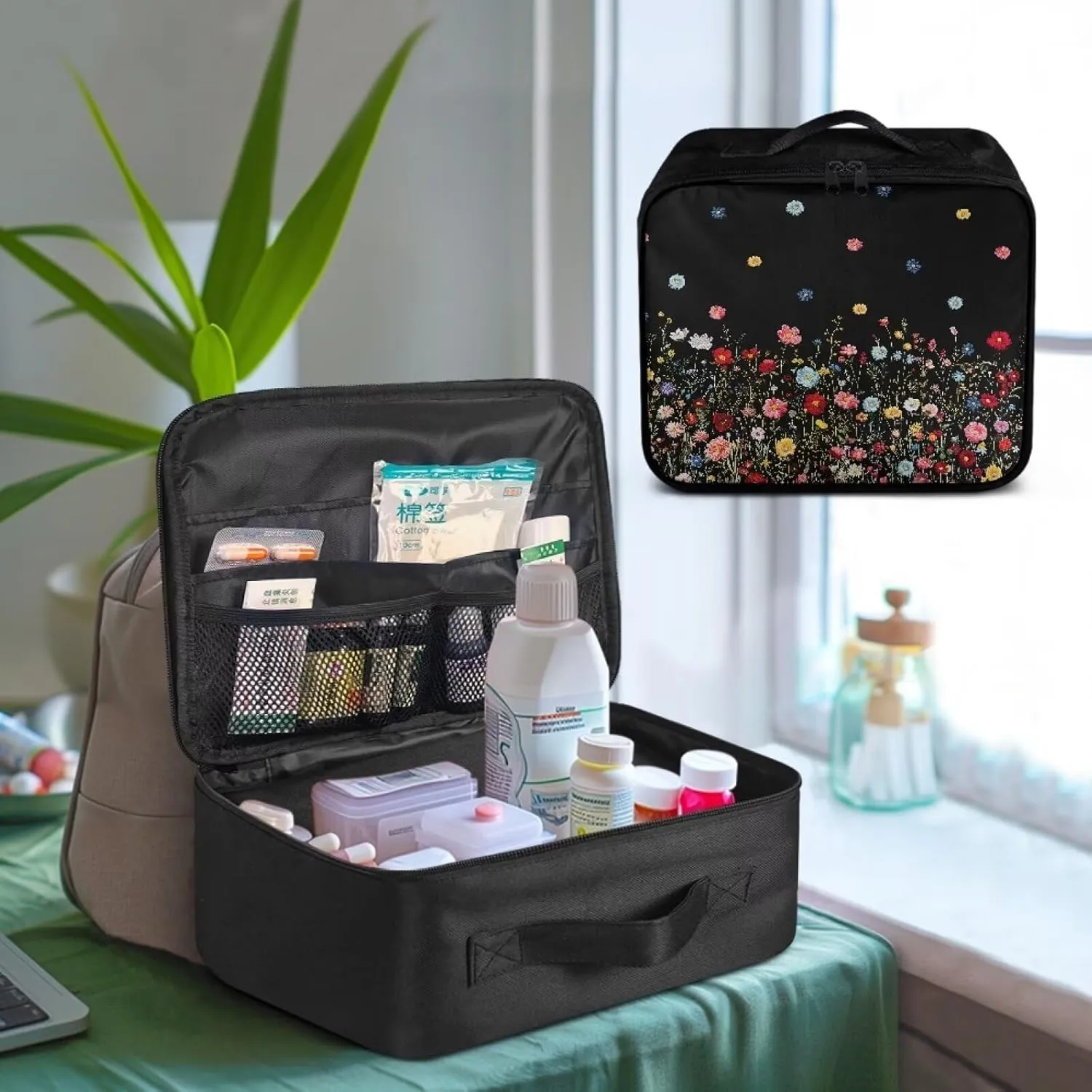 Colorful Daisy Print Medicine Bag for Travel First Aid Kit with Medicine Pockets Emergency Medical Kit Bag Empty First Aid Bag