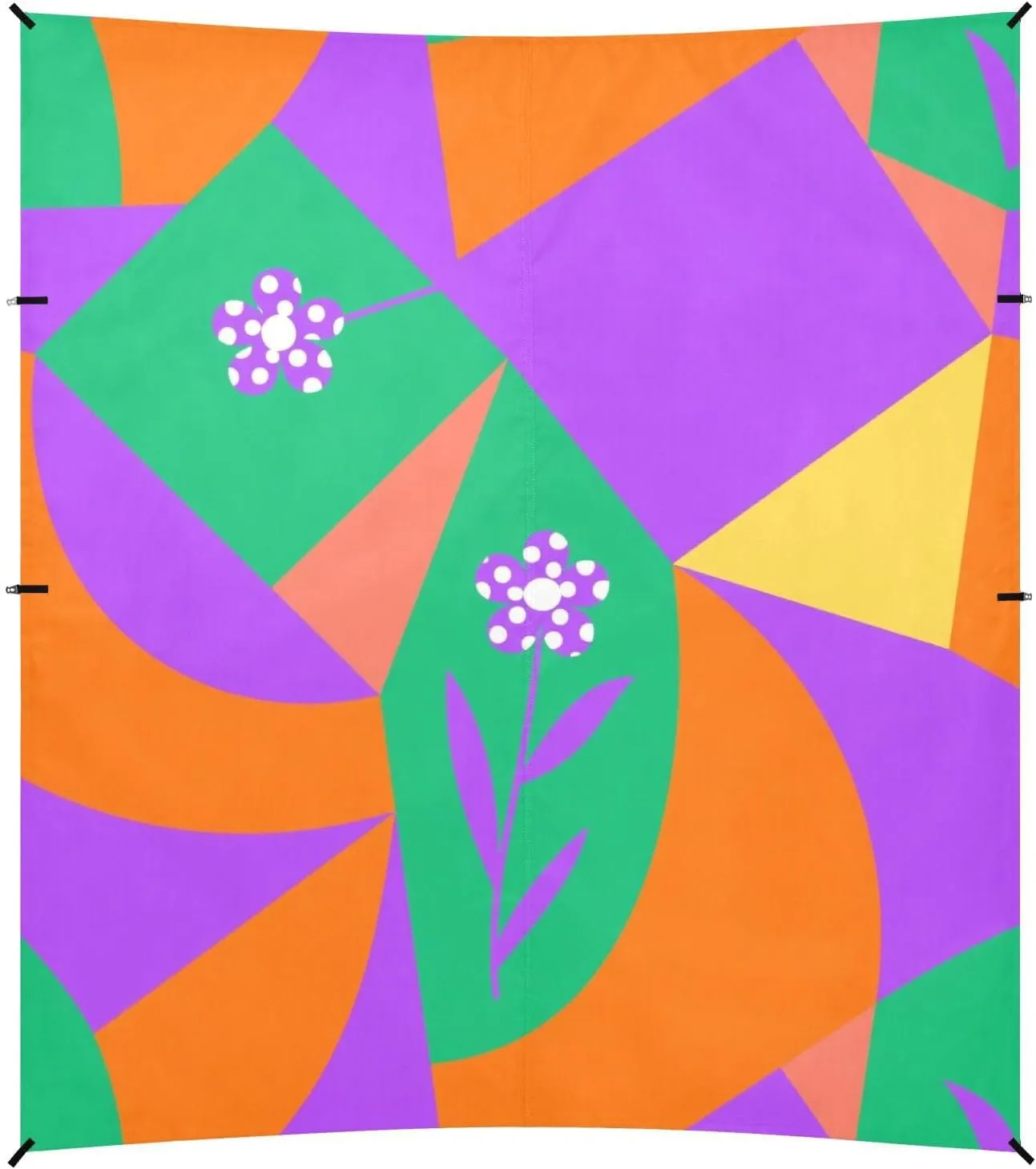 Colorful Geometric Shapes Purple Flowers Foldable Beach Cabana UPF50  Protection Lightweight Portable Sun Shelter with Sturdy Poles, Sandbags and Shovel for Family Travel