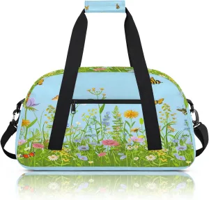 Colorful Wildflower Floral Plant Small Gym Bag 18 inch Carry On Duffel Bag for Weekender Travel Sports Workout Yoga Gymnastics Dance Ballet