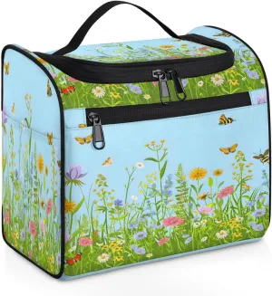 Colorful Wildflower Floral Plant Travel Toiletry Bag for Men and Women, Large Hanging Makeup Bag Organizer Toiletries Bag for Travel, Cosmetic Bag with Handle