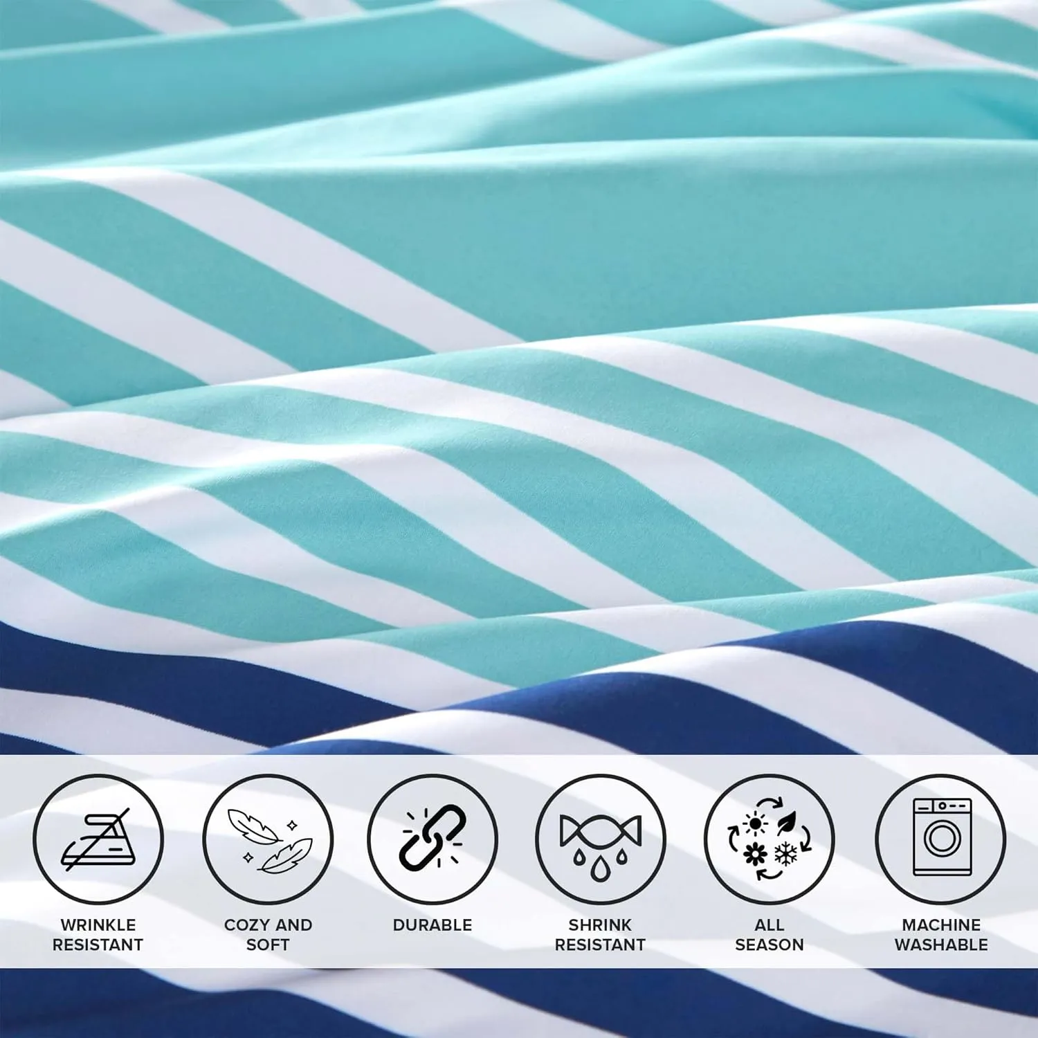 Comfort Spaces Full Comforter Set with Sheets - Bed in a Bag 9 Pieces Teen Bedding Set, Navy and Grey Stripes, College Style, 2 Side Pocket Bedroom Organizer