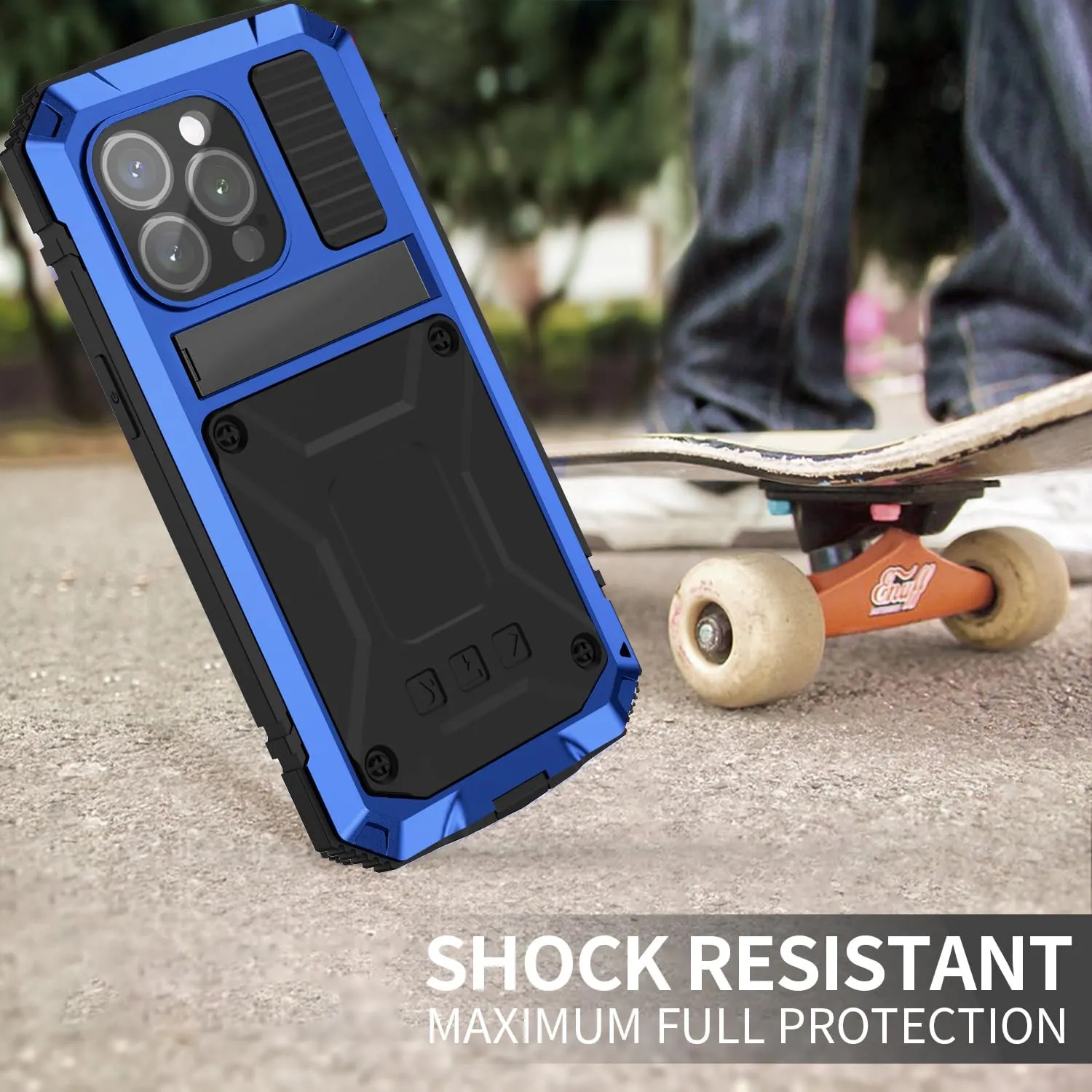 Compatible with iPhone 15 Metal Case with Screen Protector Camera Protector Military Rugged Heavy Duty Shockproof Case with Metal Kickstand Full Body Tough Dustproof Case (Blue)