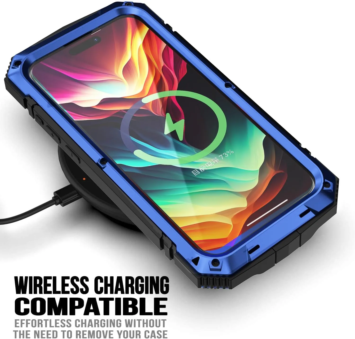 Compatible with iPhone 15 Metal Case with Screen Protector Camera Protector Military Rugged Heavy Duty Shockproof Case with Metal Kickstand Full Body Tough Dustproof Case (Blue)