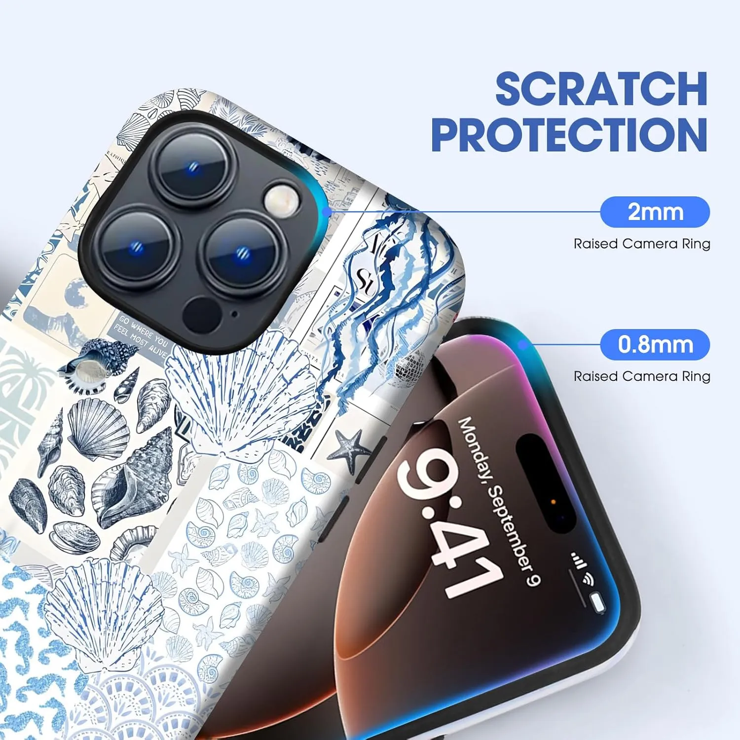 Compatible with Magnetic for iPhone 16 Pro Maxcase ，Blue & White Oceanic & Shell Summer Collage Reverie Art Design, Protective Phone Cover with Anti-Shock Features (for iPhone 16 Pro Max)