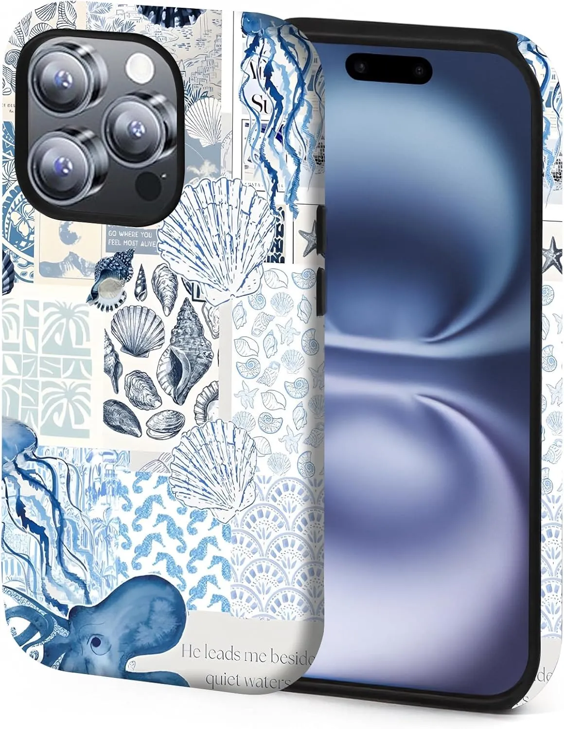Compatible with Magnetic for iPhone 16 Pro Maxcase ，Blue & White Oceanic & Shell Summer Collage Reverie Art Design, Protective Phone Cover with Anti-Shock Features (for iPhone 16 Pro Max)