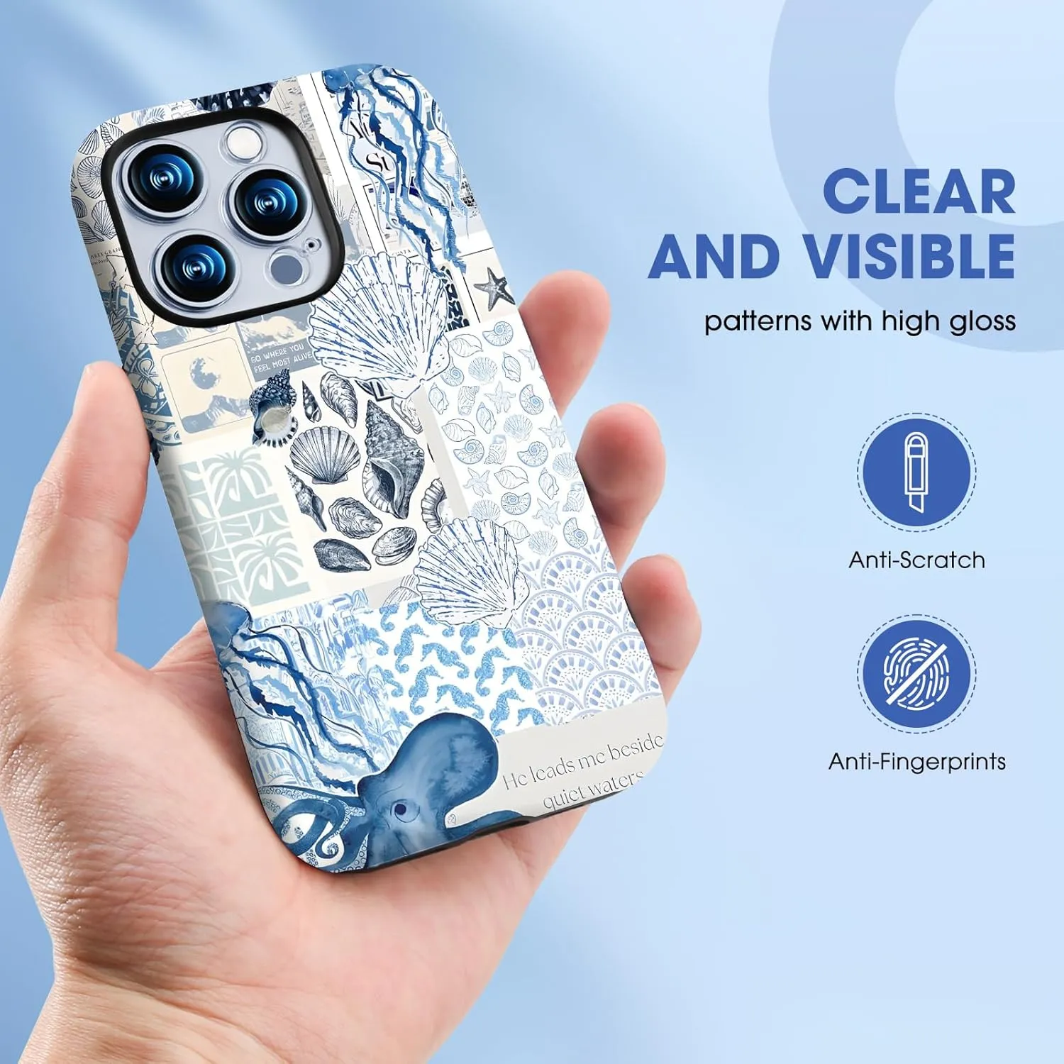 Compatible with Magnetic for iPhone 16 Pro Maxcase ，Blue & White Oceanic & Shell Summer Collage Reverie Art Design, Protective Phone Cover with Anti-Shock Features (for iPhone 16 Pro Max)