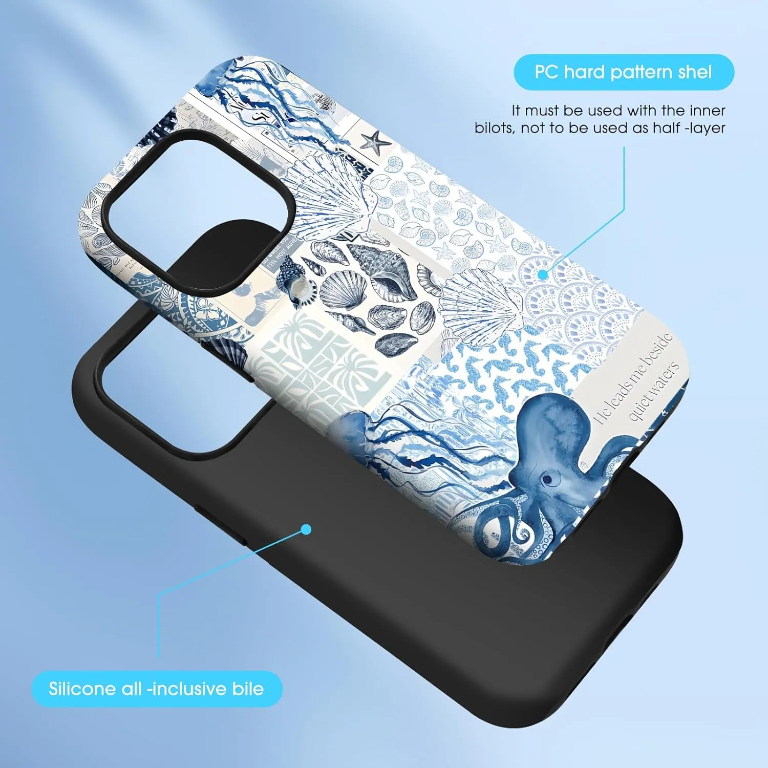 Compatible with Magnetic for iPhone 16 Pro Maxcase ，Blue & White Oceanic & Shell Summer Collage Reverie Art Design, Protective Phone Cover with Anti-Shock Features (for iPhone 16 Pro Max)