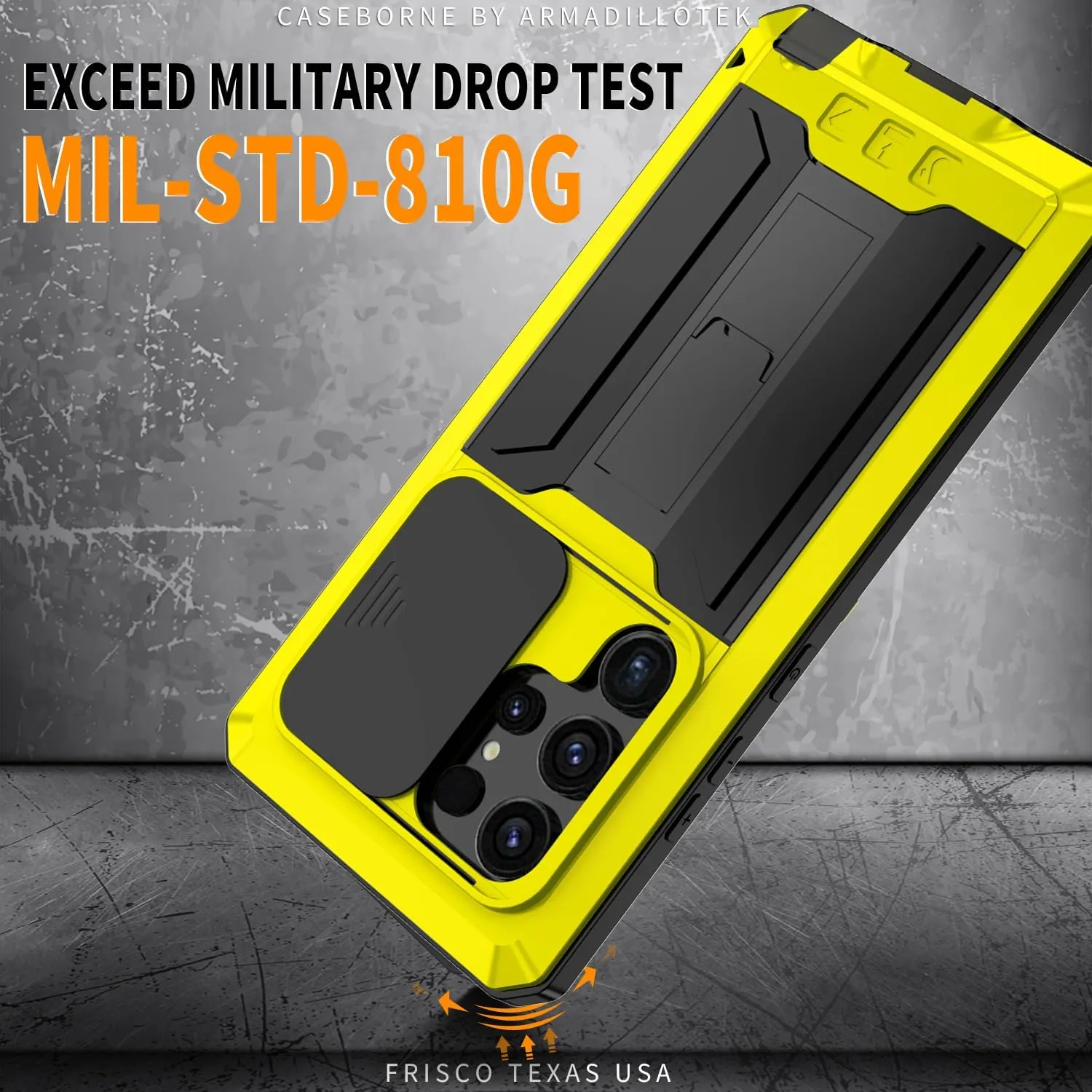 Compatible with Samsung Galaxy S25 Metal Case with Screen Protector Slide Camera Cover Kickstand Full-Body Rugged Durable Military Aluminium Heavy Duty Dustproof Drop Case for Man Yellow