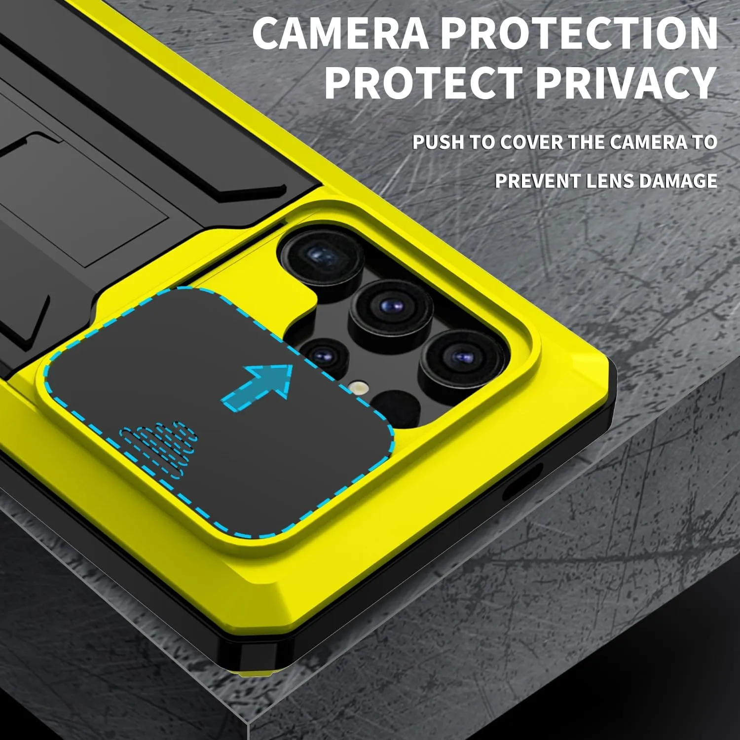 Compatible with Samsung Galaxy S25 Metal Case with Screen Protector Slide Camera Cover Kickstand Full-Body Rugged Durable Military Aluminium Heavy Duty Dustproof Drop Case for Man Yellow