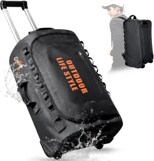 CONTAIL 48L Wheeled Dive Bag with Telescopic Double-Bar Tow Handle,Carry Handles and Detachable Backpack Straps for Scuba Diving Gear,Black