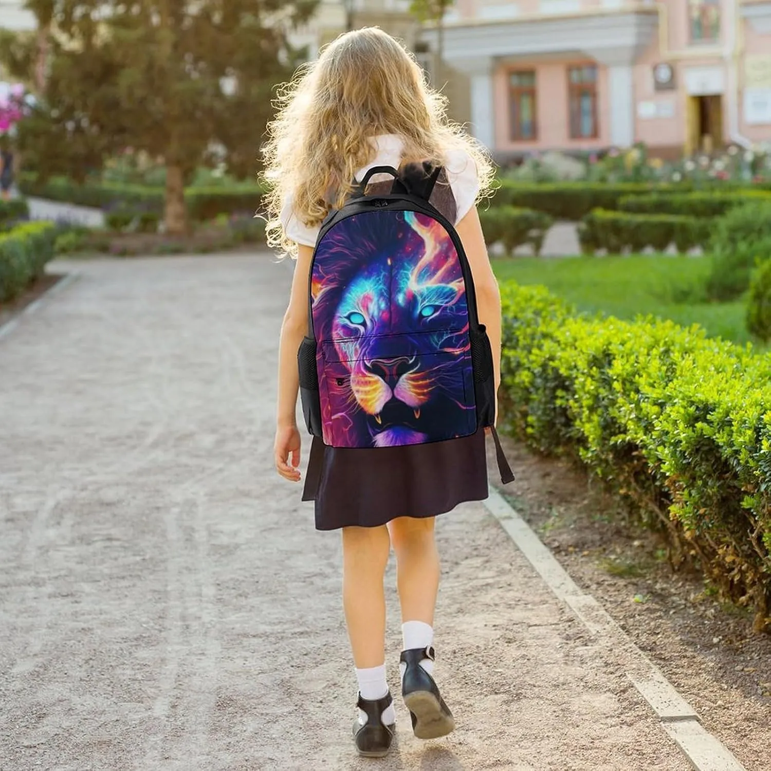 Cool Lion In The Universe Surreal Style Art Backpack Polyester Anti-Theft Multipurpose Bookbag Large Capacity Laptop Book Bag Rucksack With Side Pockets