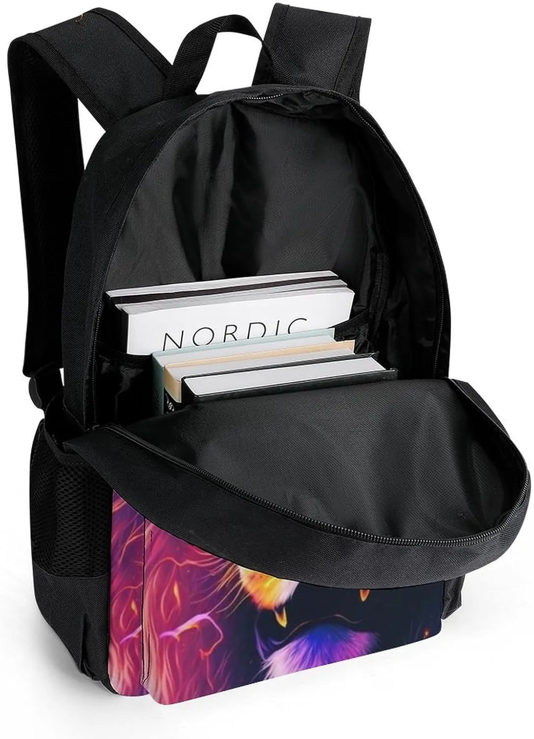 Cool Lion In The Universe Surreal Style Art Backpack Polyester Anti-Theft Multipurpose Bookbag Large Capacity Laptop Book Bag Rucksack With Side Pockets