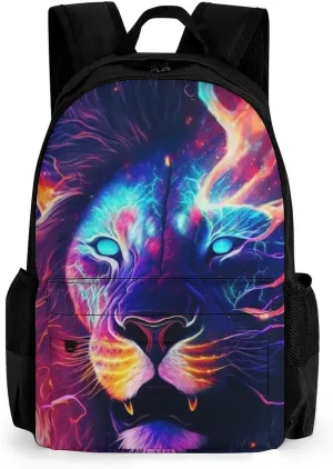 Cool Lion In The Universe Surreal Style Art Backpack Polyester Anti-Theft Multipurpose Bookbag Large Capacity Laptop Book Bag Rucksack With Side Pockets