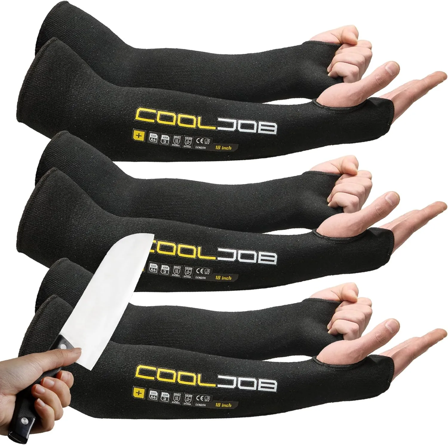 COOLJOB 3 Pairs 14/18in A4 Cut Resistant Sleeves with Thumb Hole, UV Sun Protection Arm Sleeves for Thin Skin Farmer Gardener
