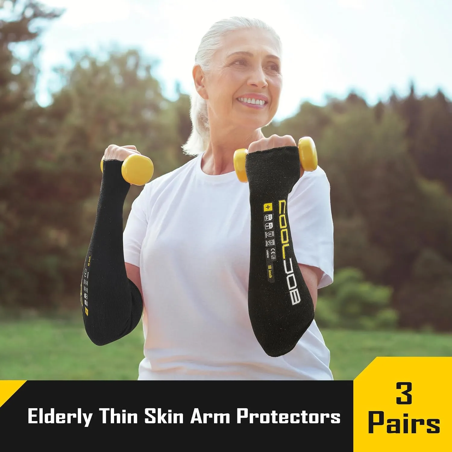 COOLJOB 3 Pairs 14/18in A4 Cut Resistant Sleeves with Thumb Hole, UV Sun Protection Arm Sleeves for Thin Skin Farmer Gardener