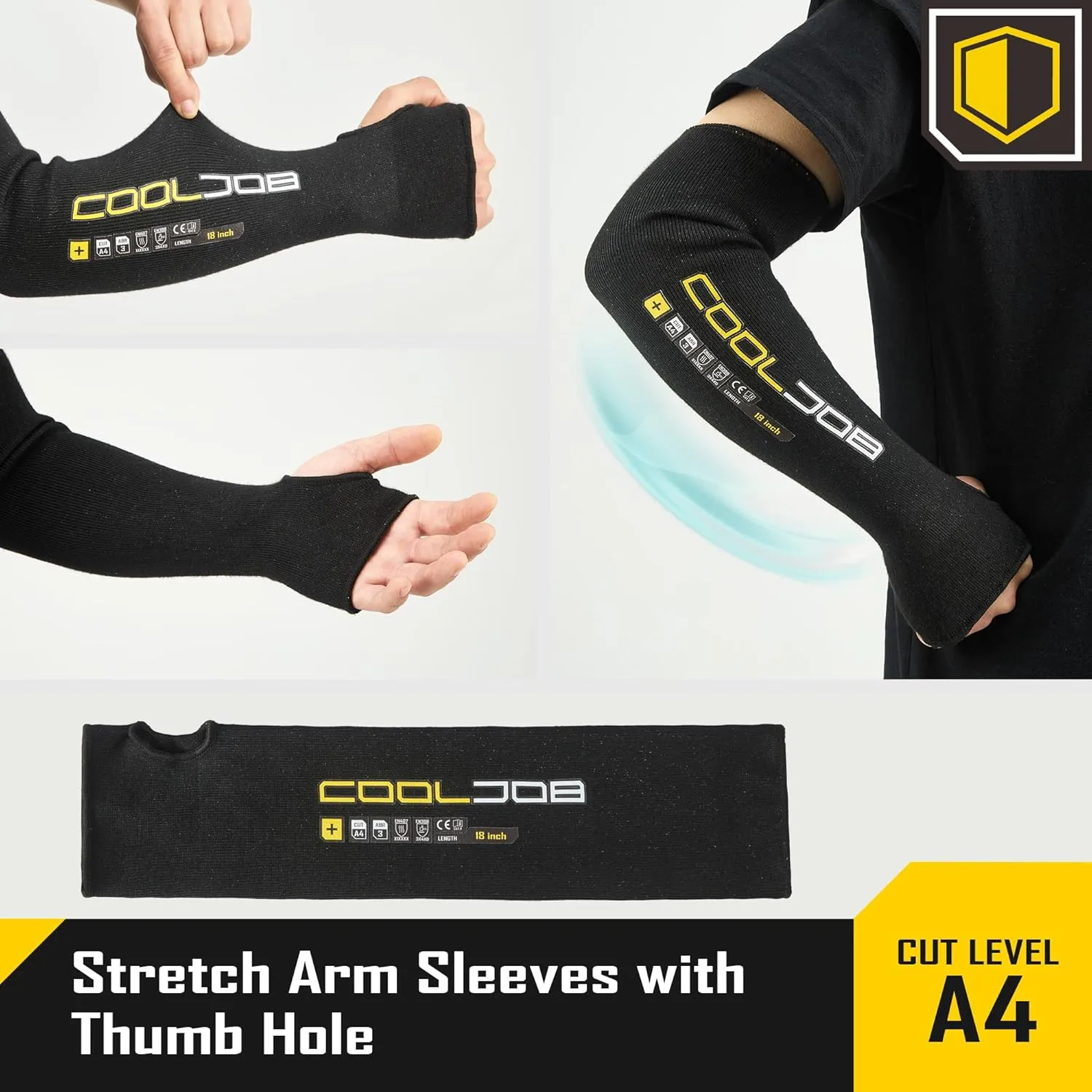 COOLJOB 3 Pairs 14/18in A4 Cut Resistant Sleeves with Thumb Hole, UV Sun Protection Arm Sleeves for Thin Skin Farmer Gardener