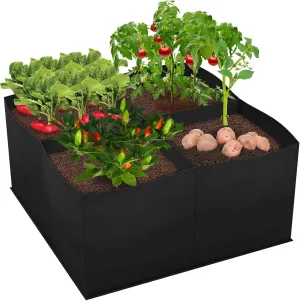 Cosmos Plant Grow Bag 4 Grids Raised Garden Beds Breathable Fabric Planters Vegetable Grow Beds Plant Growing Container Bag for Garden Lawn Outdoor Plant Growing, Black